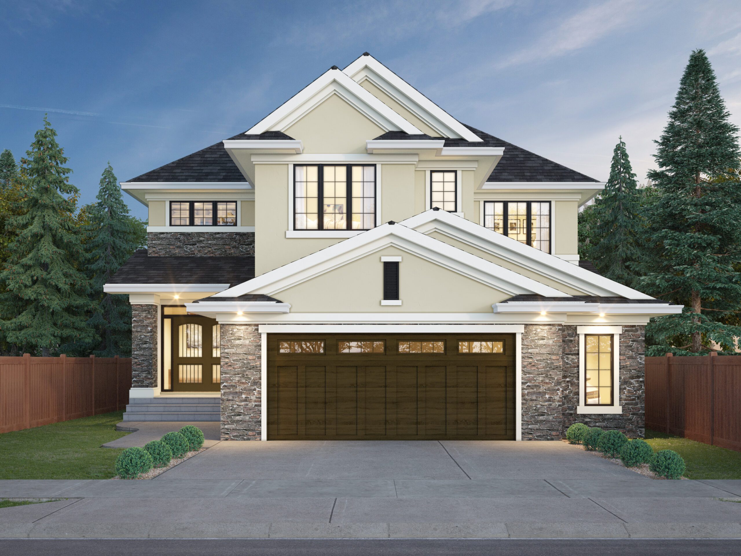 Estate homes in Quarry Landing offer large lots starting from 46 feet wide, with options like pie-shaped and greenspace lots. These custom homes include triple-car garages and spacious backyards for luxury living