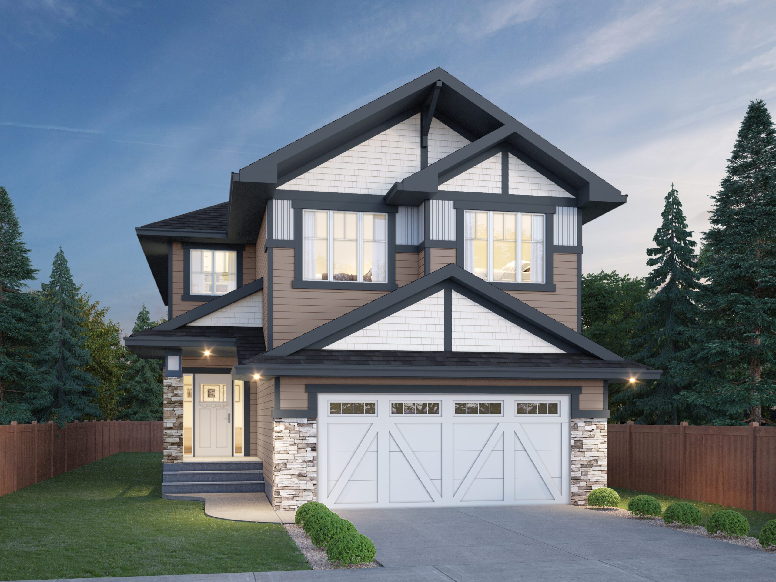 Executive homes in Quarry Landing feature large double and triple-car garages for added storage. These homes offer custom finishes and layouts, ranging from 32 to 44 feet wide, for luxury living.